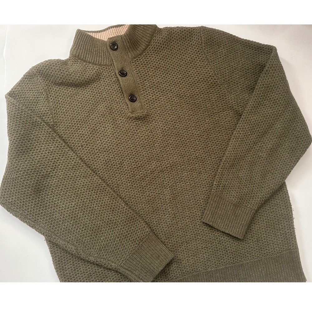 Bob Timberlake Mens XL Olive Green Lambswool Blend Waffle‎ Knit Henley Sweater